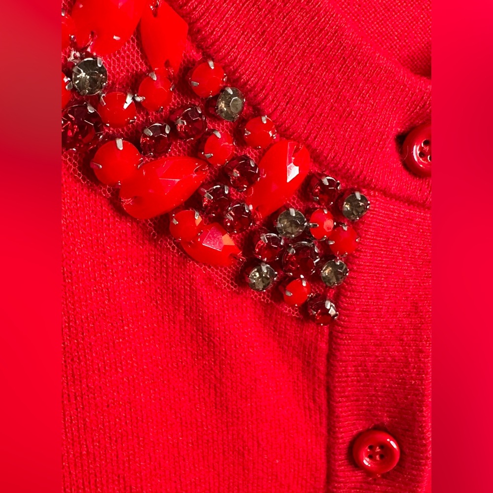 Kate Spade Caroline Vibrant Red Rhinestone Trim Wool Blend Cardigan Sweater Top - Picture 8 of 12